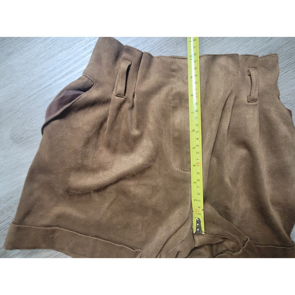 Zara Kids Girls Brown Faux Suede Paperbag Waist Cuffed Shorts Size 11-12 Stretch - Picture 8 of 10